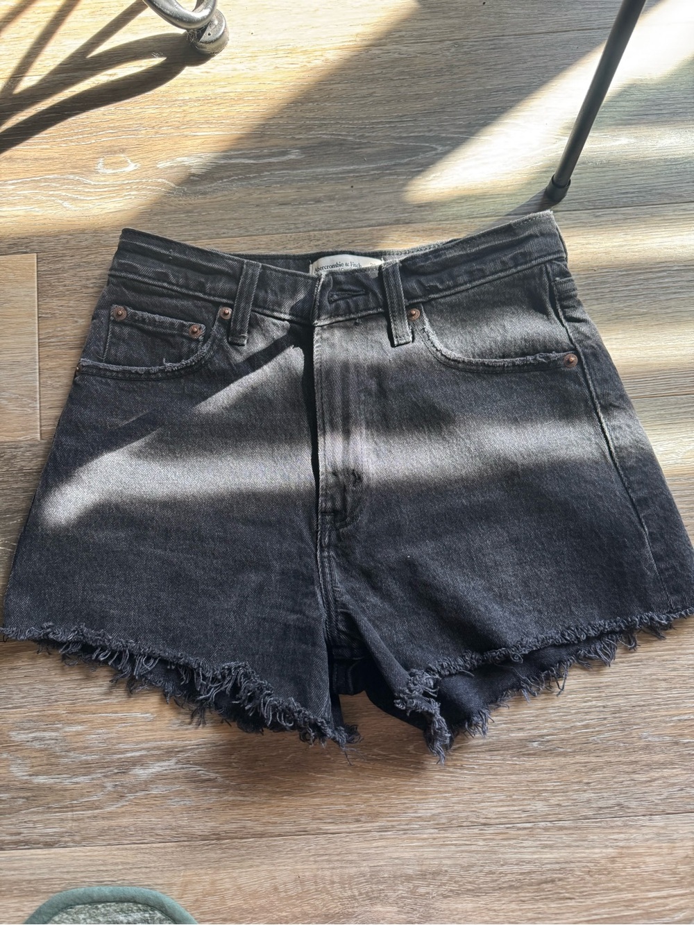 Abercrombie & Fitch Black Washed High-Rise Frayed Denim Shorts
